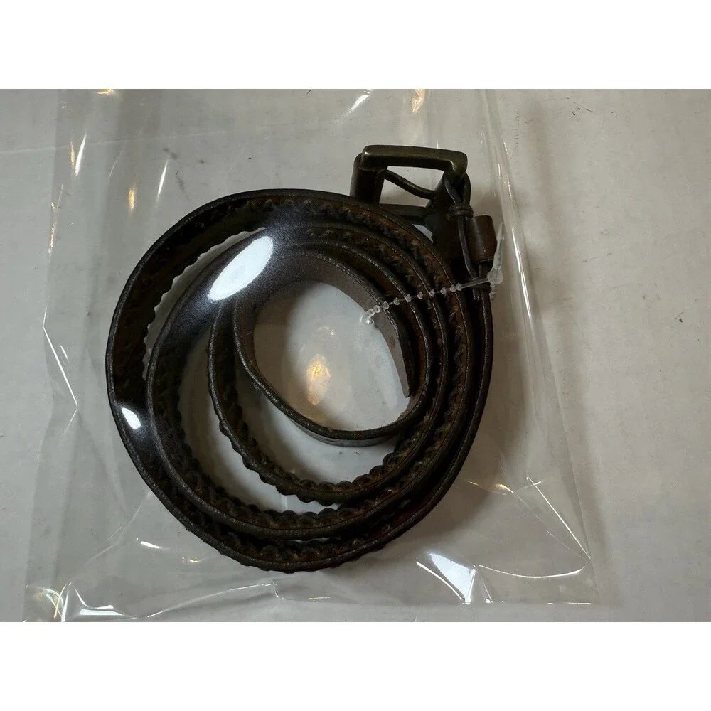 Vtg 1990’s Dockers Genuine Leather Belt Unisex Brown Braided Brass Buckle Size L